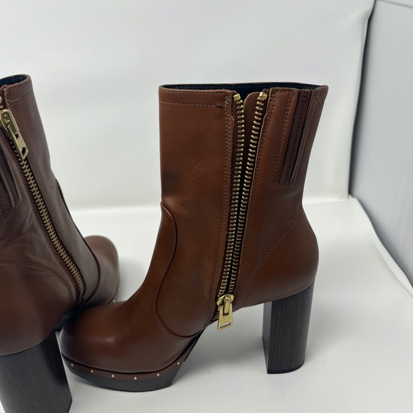 NWOT allsaints Thea Platform Zip Booties Boots Brown Studs Size 8 - Picture 5 of 7